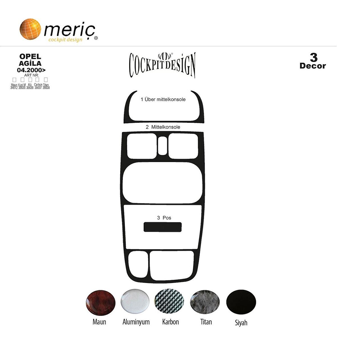 Meriç® Opel Agila Ön Torpido Kaplama 3 Parça 2000-2003