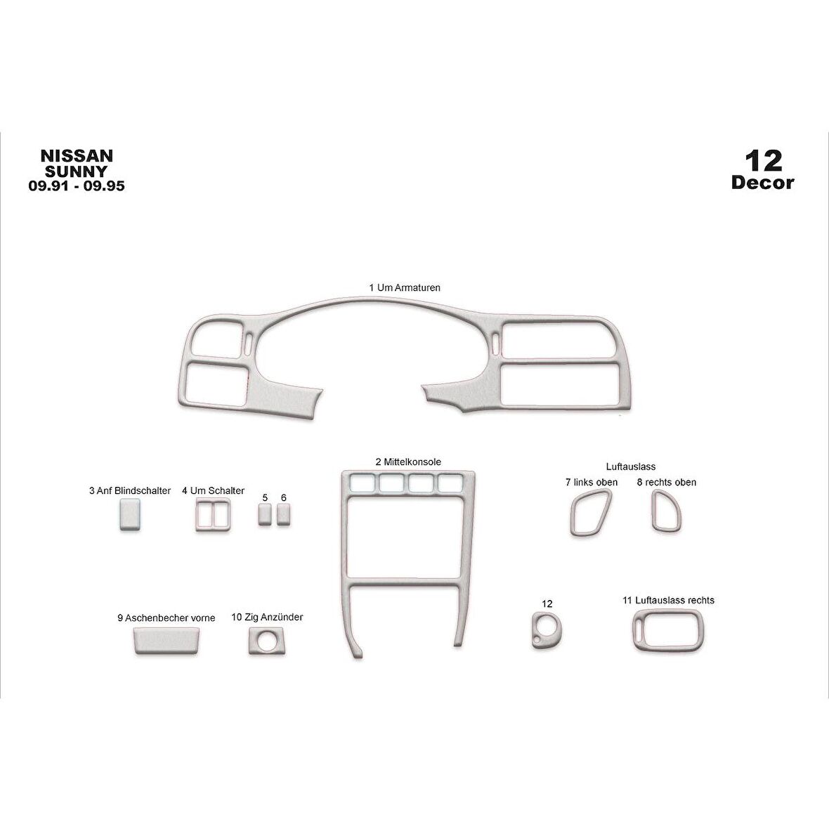 Meriç® Nissan Sunny Ön Torpido Kaplama 12 Parça 1991-1995