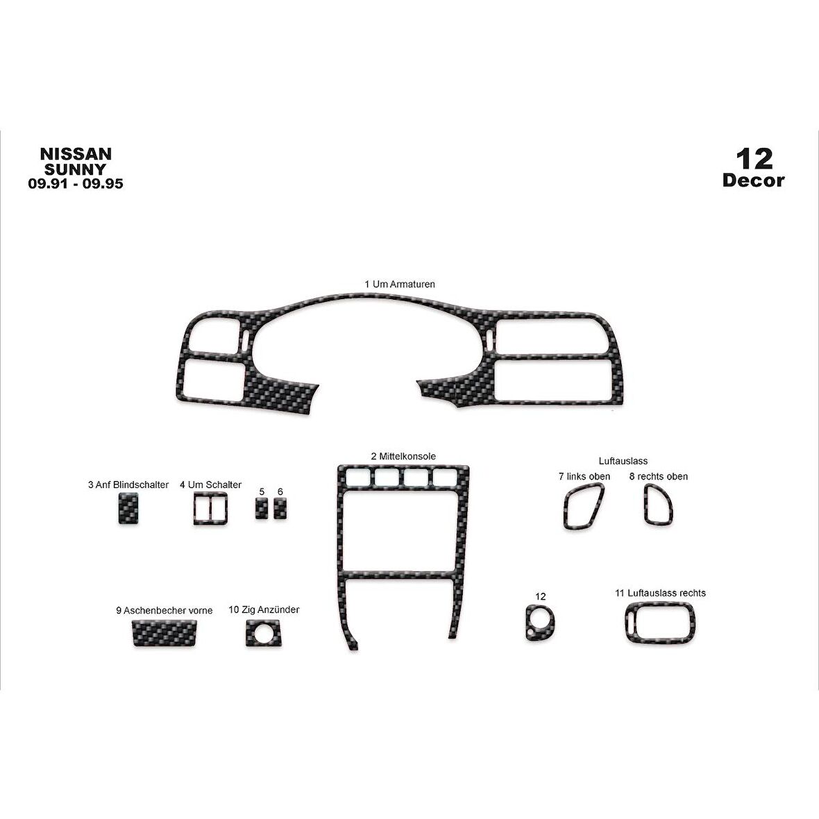 Meriç® Nissan Sunny Ön Torpido Kaplama 12 Parça 1991-1995