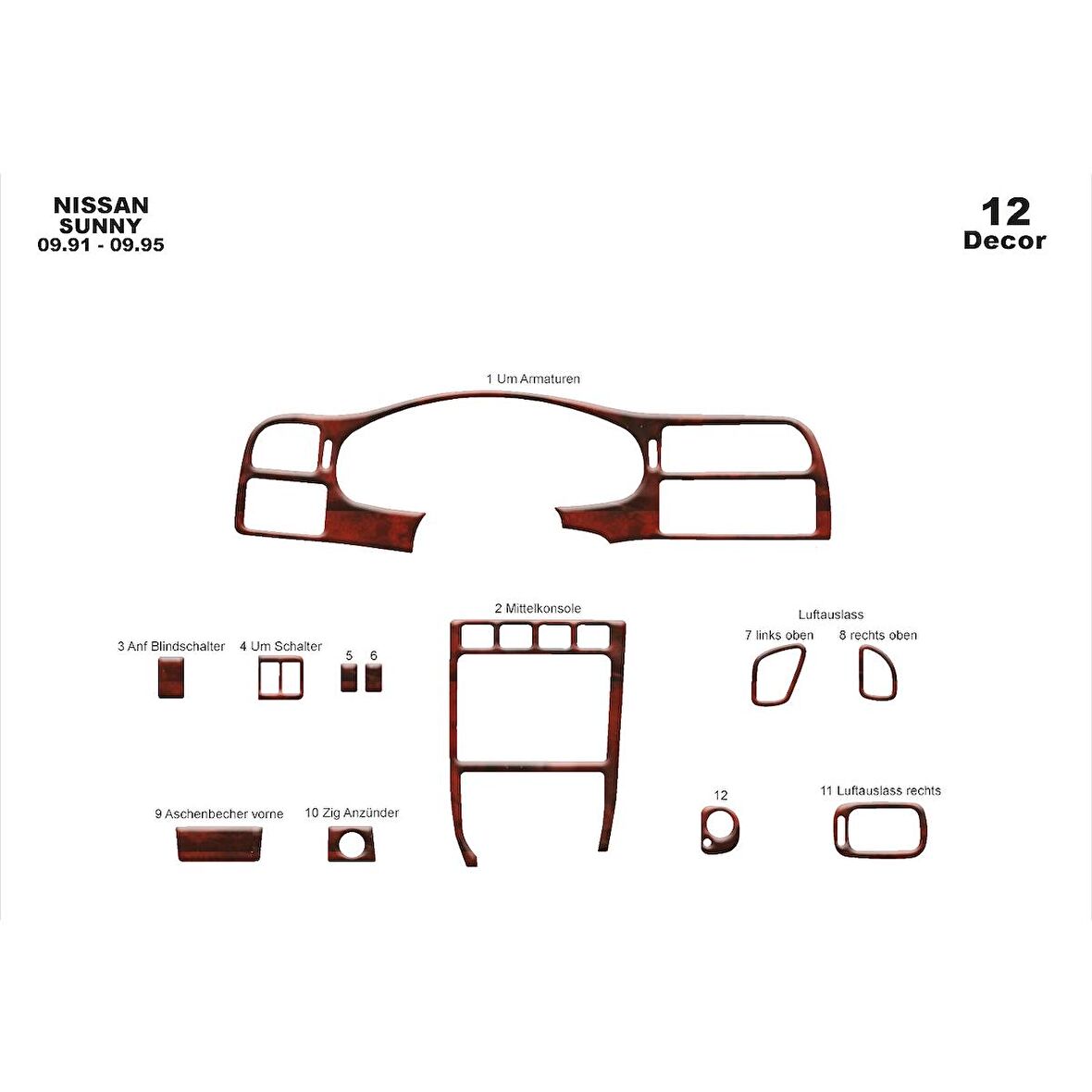 Meriç® Nissan Sunny Ön Torpido Kaplama 12 Parça 1991-1995