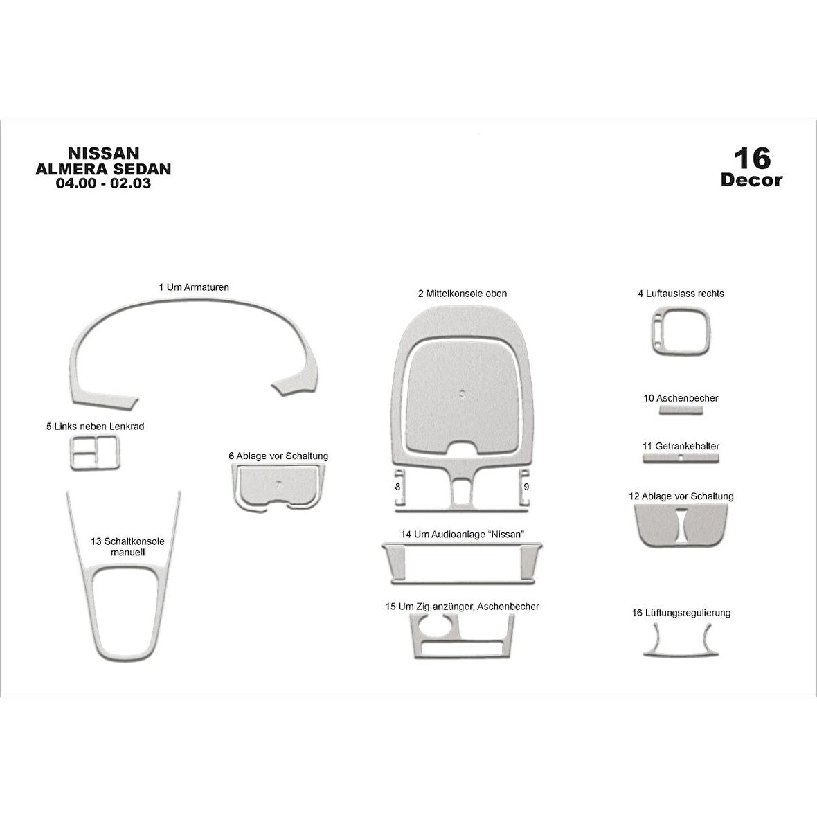 Meriç® Nissan Almera SD Ön Torpido Kaplama 16 Parça 2000-2003