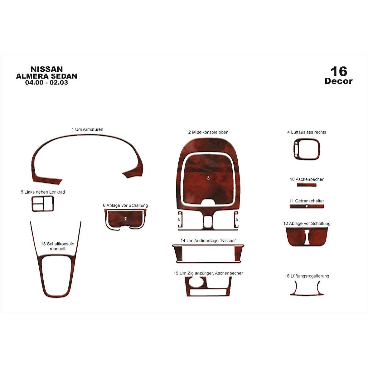 Meriç® Nissan Almera SD Ön Torpido Kaplama 16 Parça 2000-2003