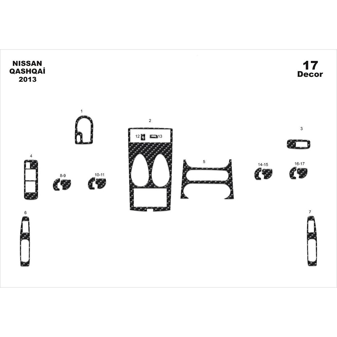 Meriç® Nissan Qashqai Ön Torpido Kaplama 17 Parça 2013-›