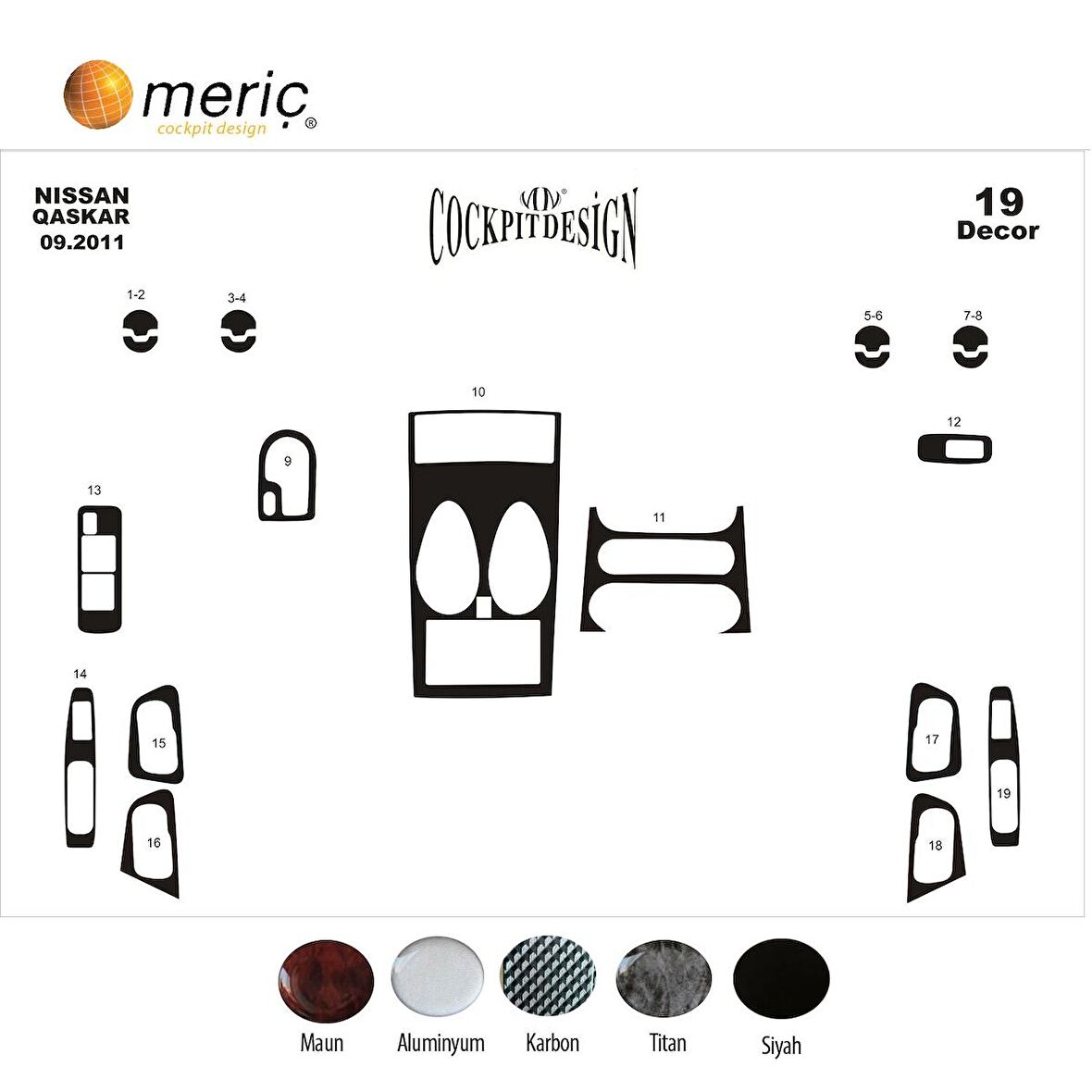 Meriç® Nissan Qashqai Ön Torpido Kaplama 19 Parça 2011-2012