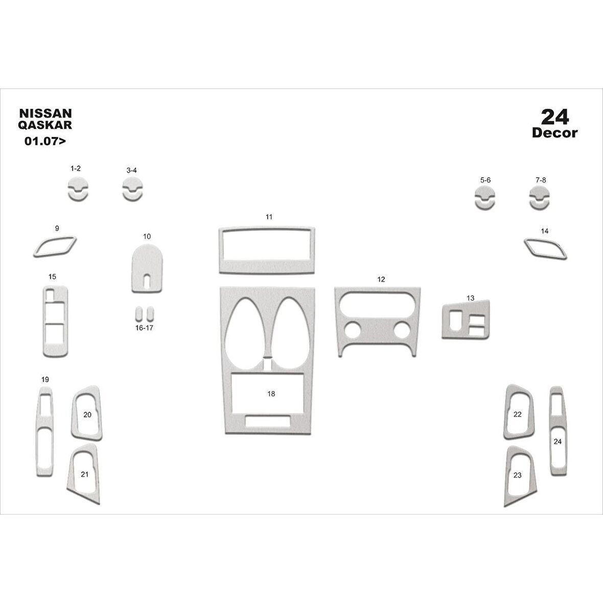 Meriç® Nissan Qashqai Ön Torpido Kaplama 24 Parça 2007-2010