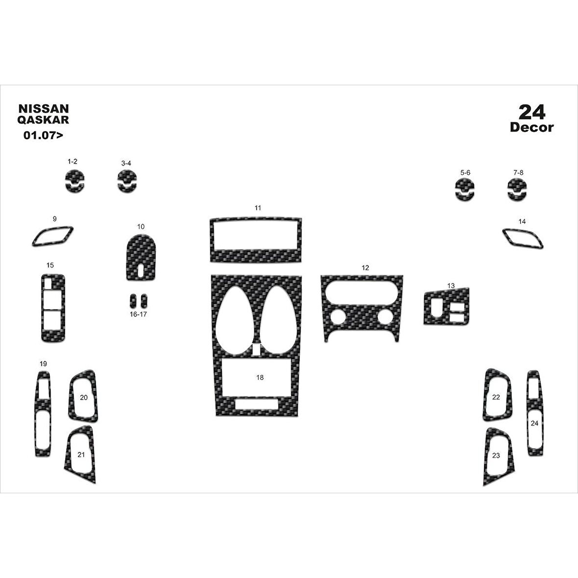 Meriç® Nissan Qashqai Ön Torpido Kaplama 24 Parça 2007-2010