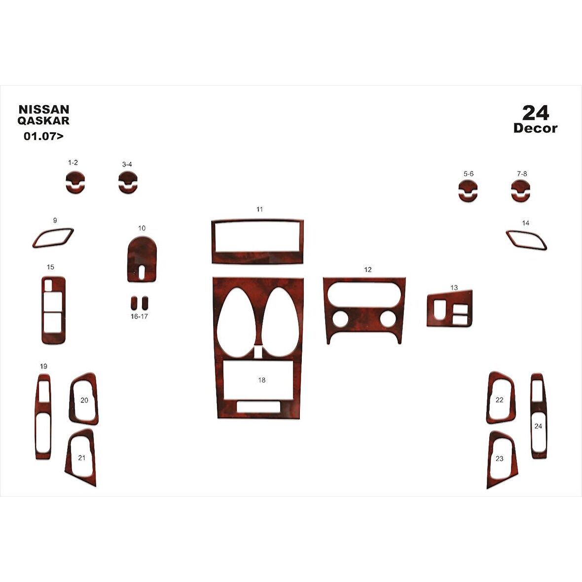 Meriç® Nissan Qashqai Ön Torpido Kaplama 24 Parça 2007-2010