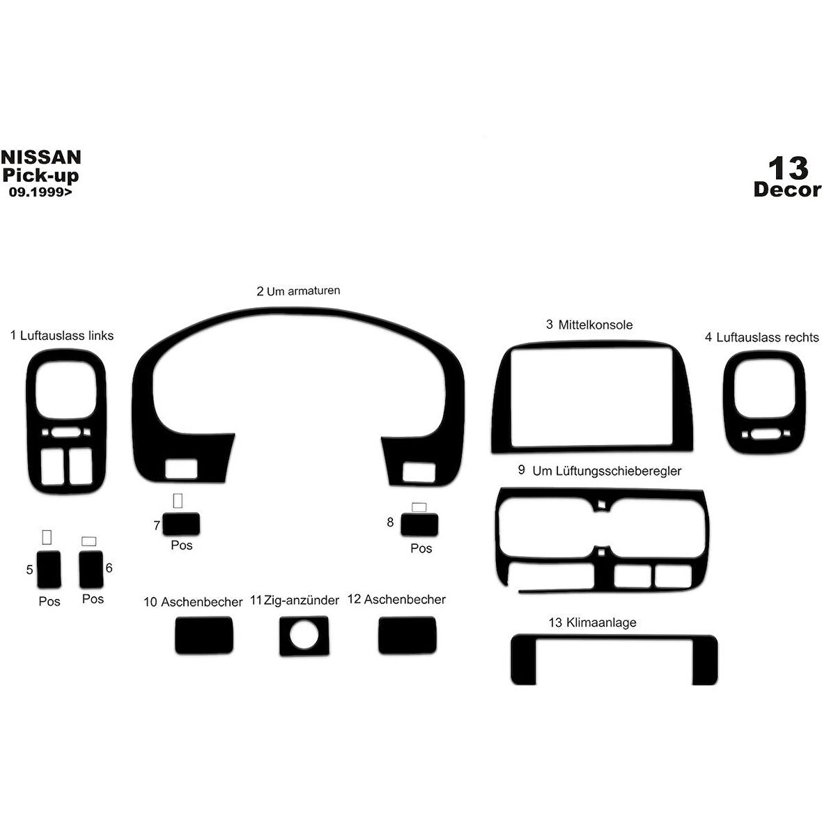 Meriç® Nissan Pick-Up Skystar Ön Torpido Kaplama 13 Prç 1999-2006