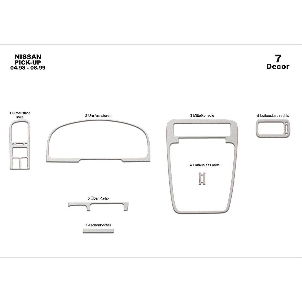 Meriç® Nissan Pick-Up Ön Torpido Kaplama 7 Parça 1998-1999