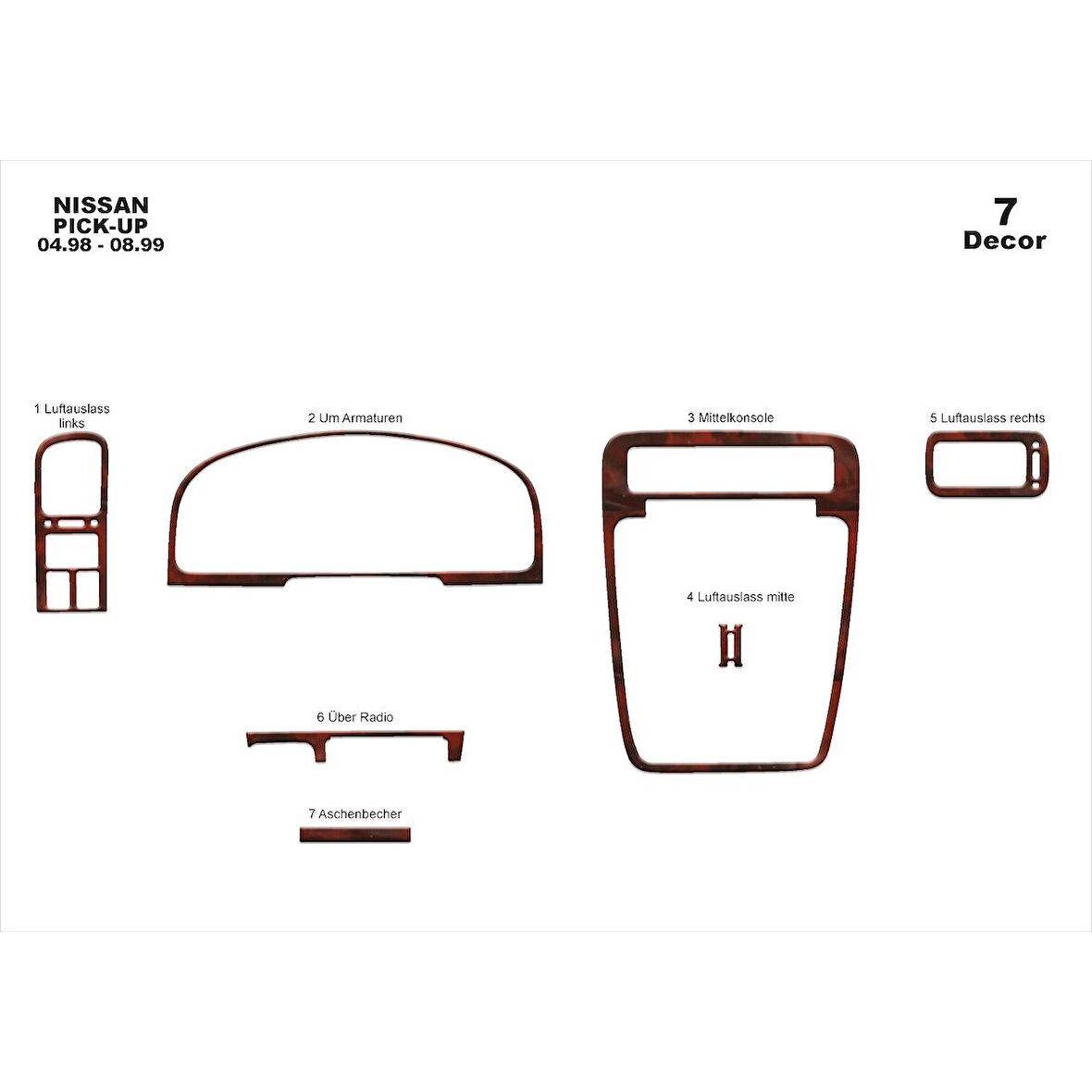 Meriç® Nissan Pick-Up Ön Torpido Kaplama 7 Parça 1998-1999