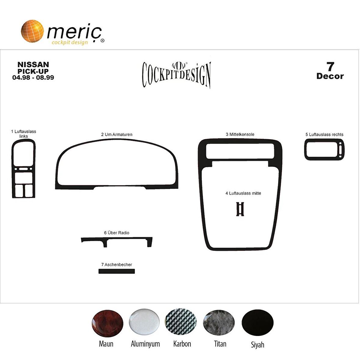 Meriç® Nissan Pick-Up Ön Torpido Kaplama 7 Parça 1998-1999