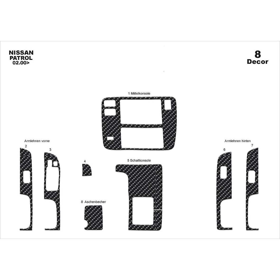 Meriç® Nissan Patrol Ön Torpido Kaplama 8 Parça 2000-2004