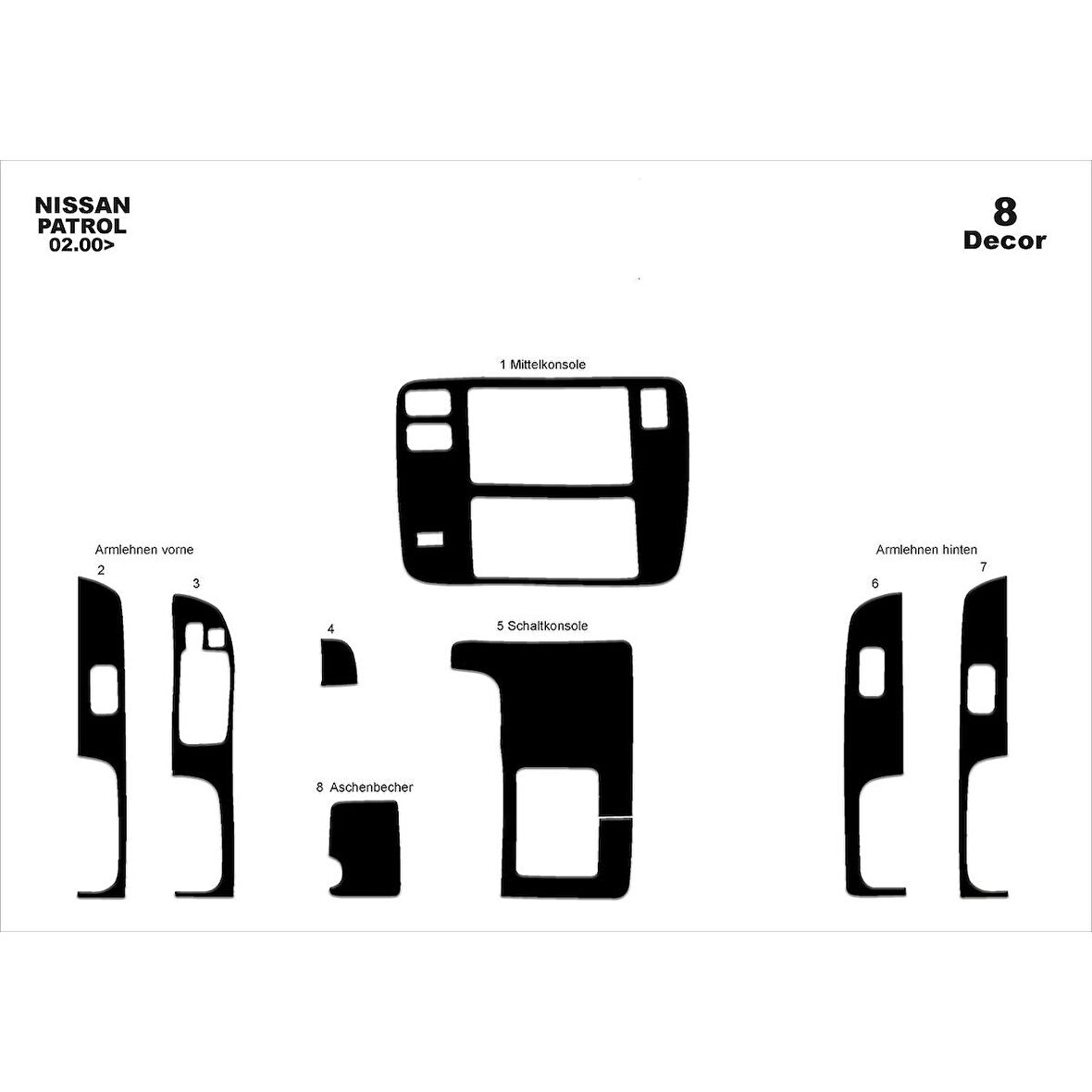 Meriç® Nissan Patrol Ön Torpido Kaplama 8 Parça 2000-2004