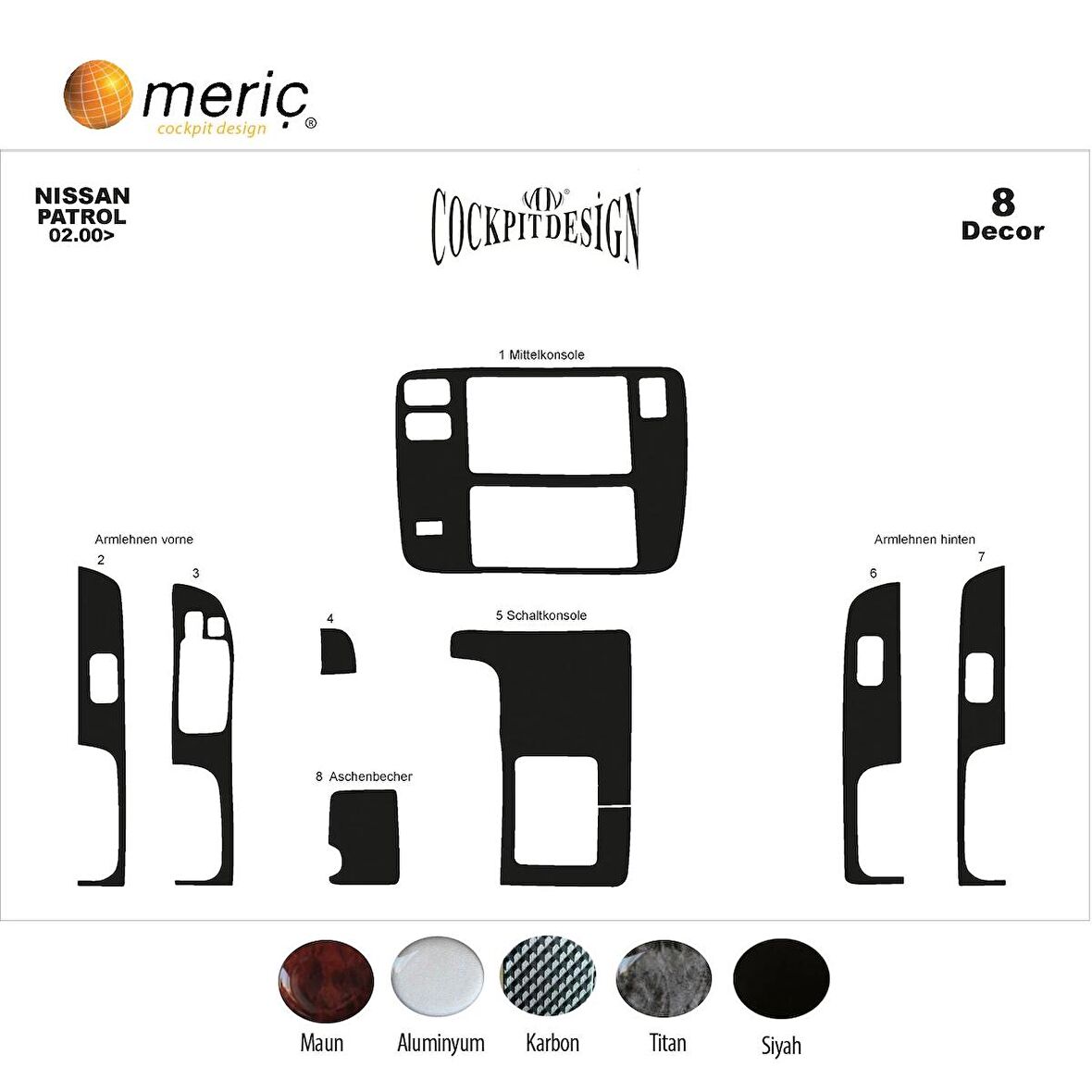 Meriç® Nissan Patrol Ön Torpido Kaplama 8 Parça 2000-2004