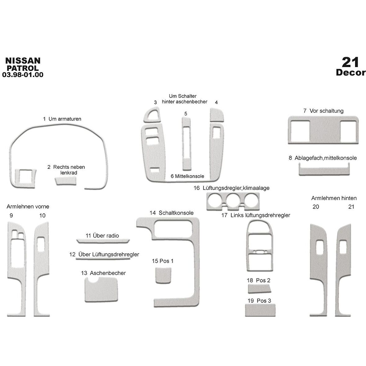 Meriç® Nissan Patrol Ön Torpido Kaplama 21 Parça 1998-2000
