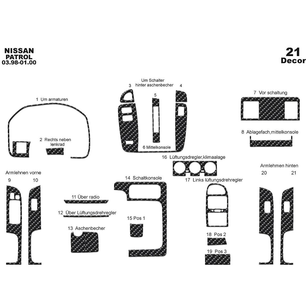 Meriç® Nissan Patrol Ön Torpido Kaplama 21 Parça 1998-2000