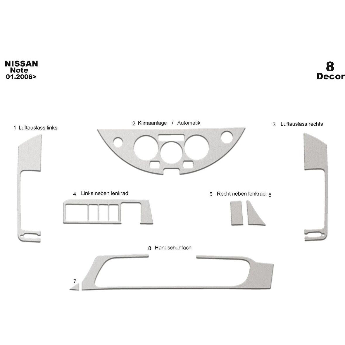 Meriç® Nissan Note Ön Torpido Kaplama 8 Parça 2006-2011