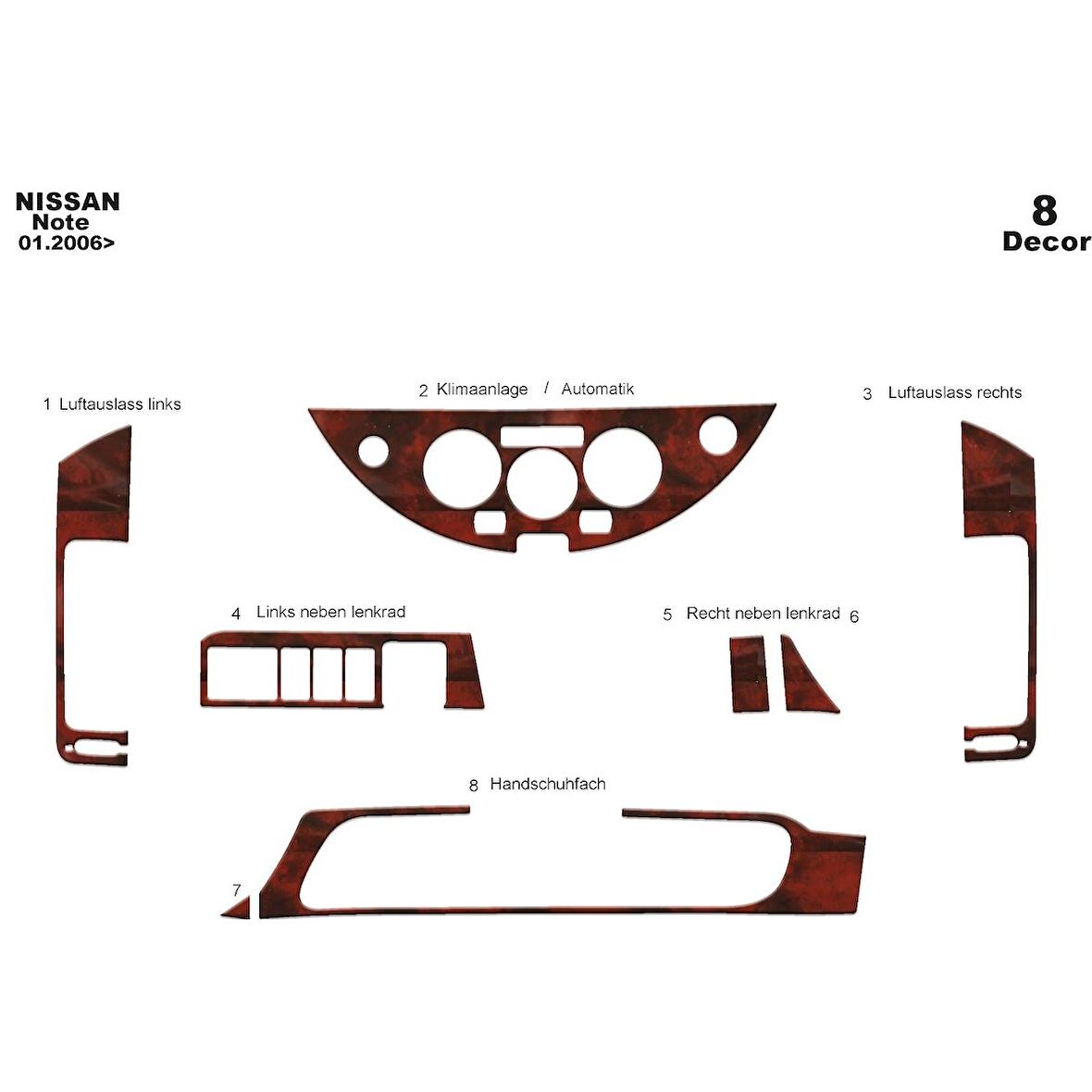 Meriç® Nissan Note Ön Torpido Kaplama 8 Parça 2006-2011