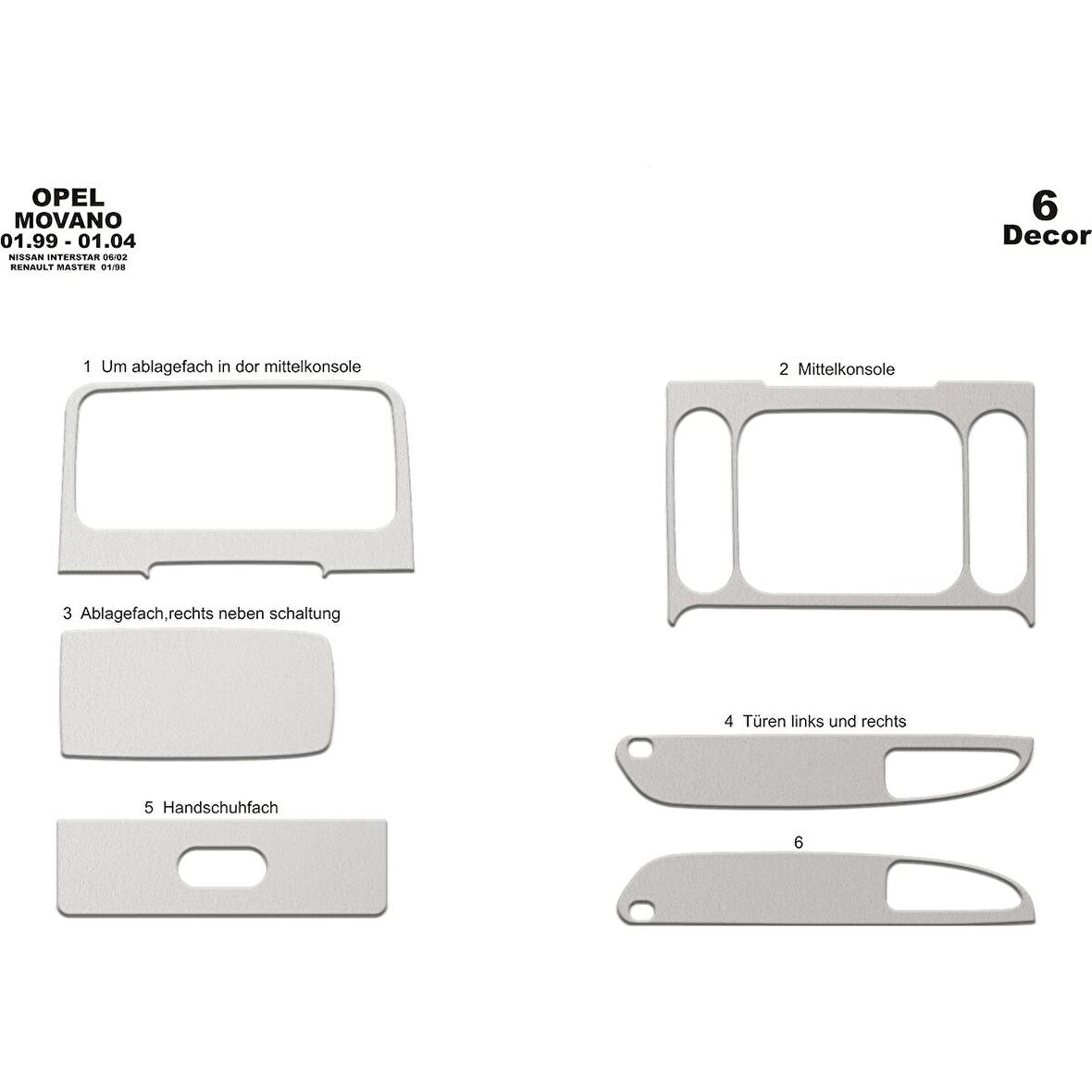 Meriç® Nissan Interstar Ön Torpido Kaplama 6 Parça 1999-2004