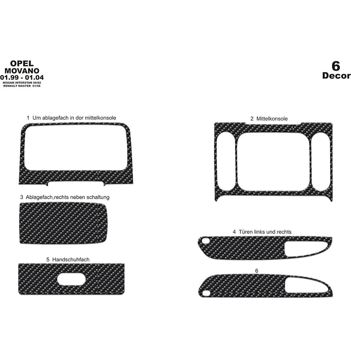 Meriç® Nissan Interstar Ön Torpido Kaplama 6 Parça 1999-2004
