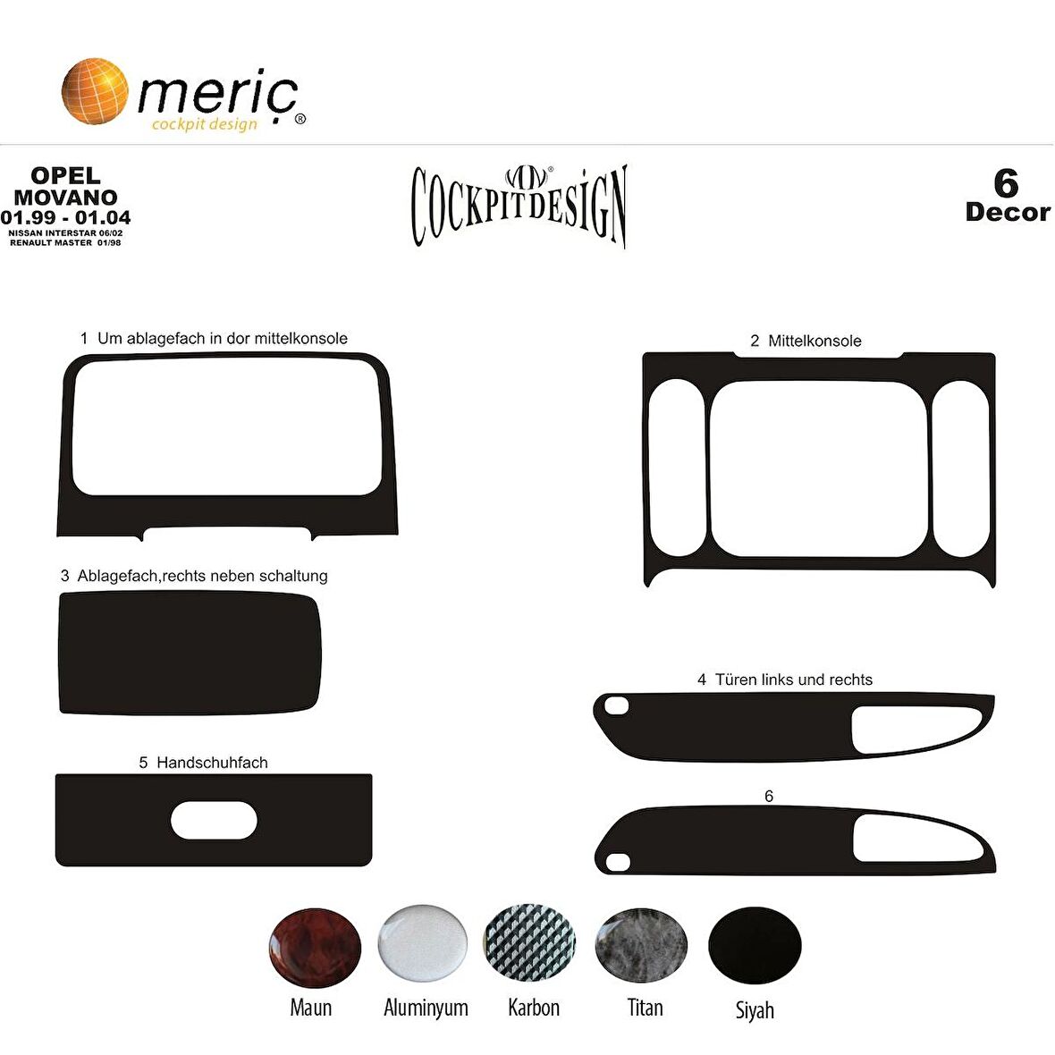 Meriç® Nissan Interstar Ön Torpido Kaplama 6 Parça 1999-2004