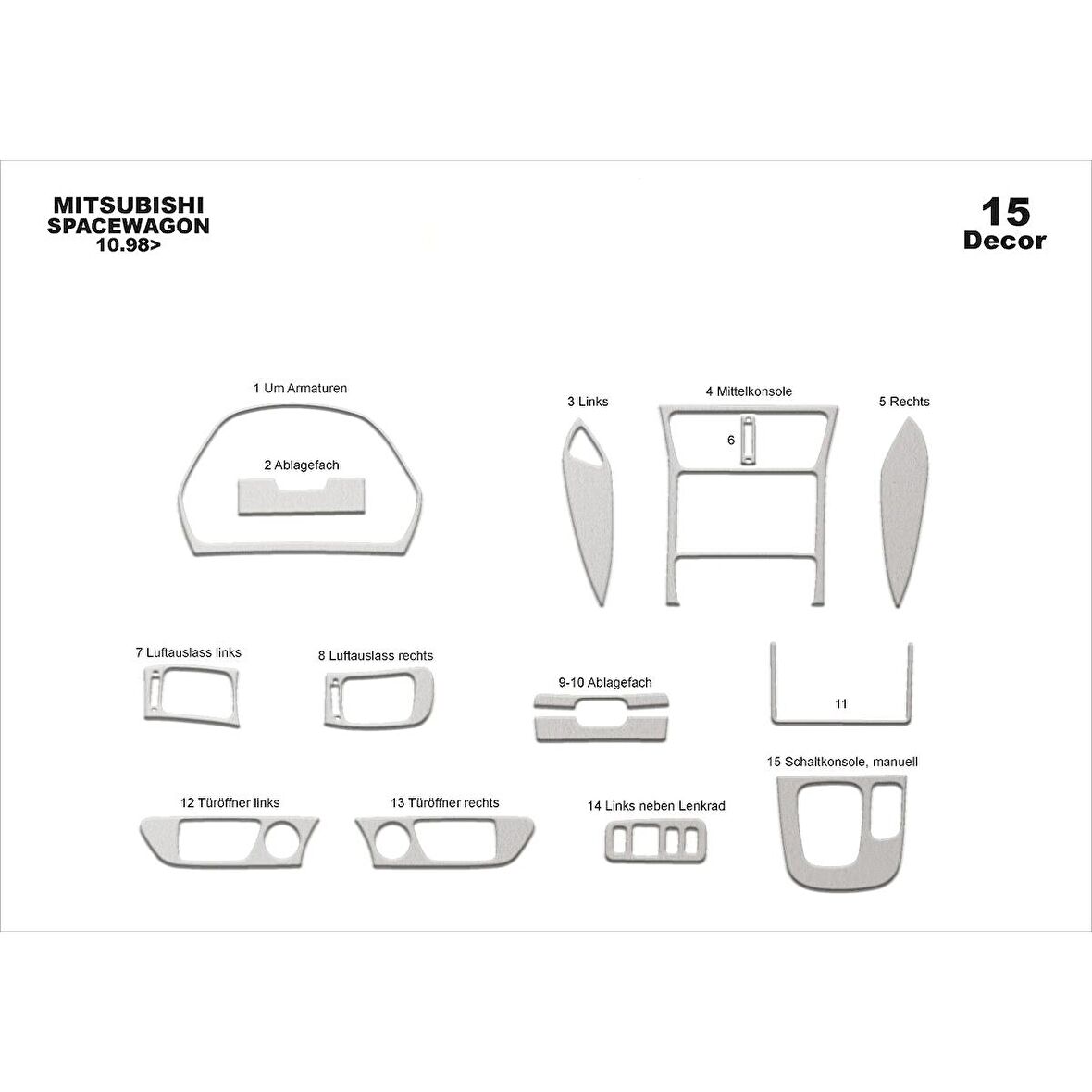 Meriç® Mitsubishi Spacewagon Ön Torpido Kaplama 15 Prç 1998-2004