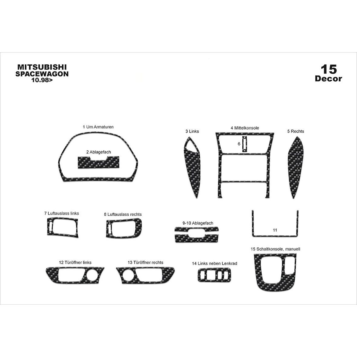 Meriç® Mitsubishi Spacewagon Ön Torpido Kaplama 15 Prç 1998-2004