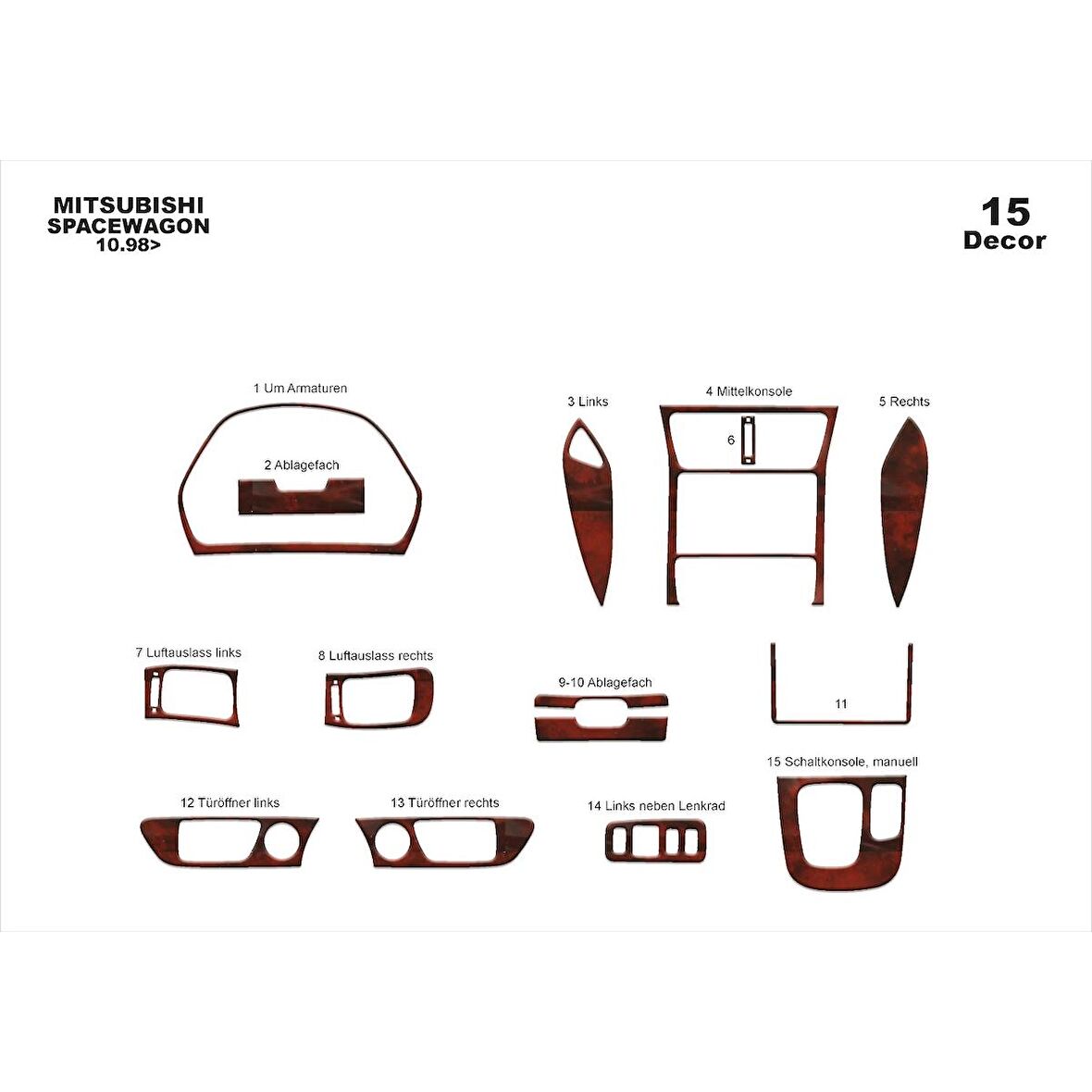 Meriç® Mitsubishi Spacewagon Ön Torpido Kaplama 15 Prç 1998-2004
