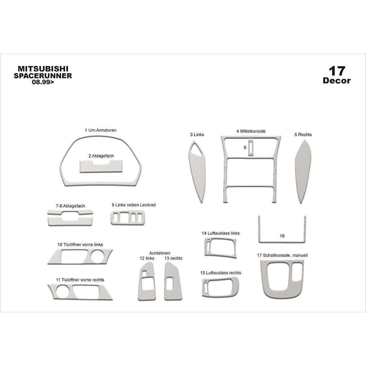 Meriç® Mitsubishi Spacerunner Ön Torpido Kaplama 17 Parça 1999-2004