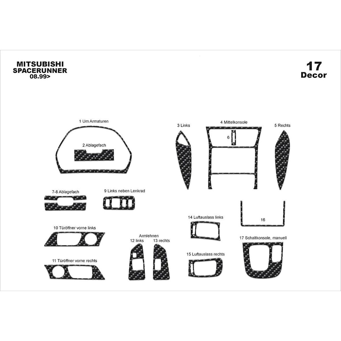 Meriç® Mitsubishi Spacerunner Ön Torpido Kaplama 17 Parça 1999-2004
