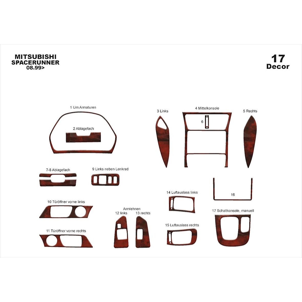 Meriç® Mitsubishi Spacerunner Ön Torpido Kaplama 17 Parça 1999-2004