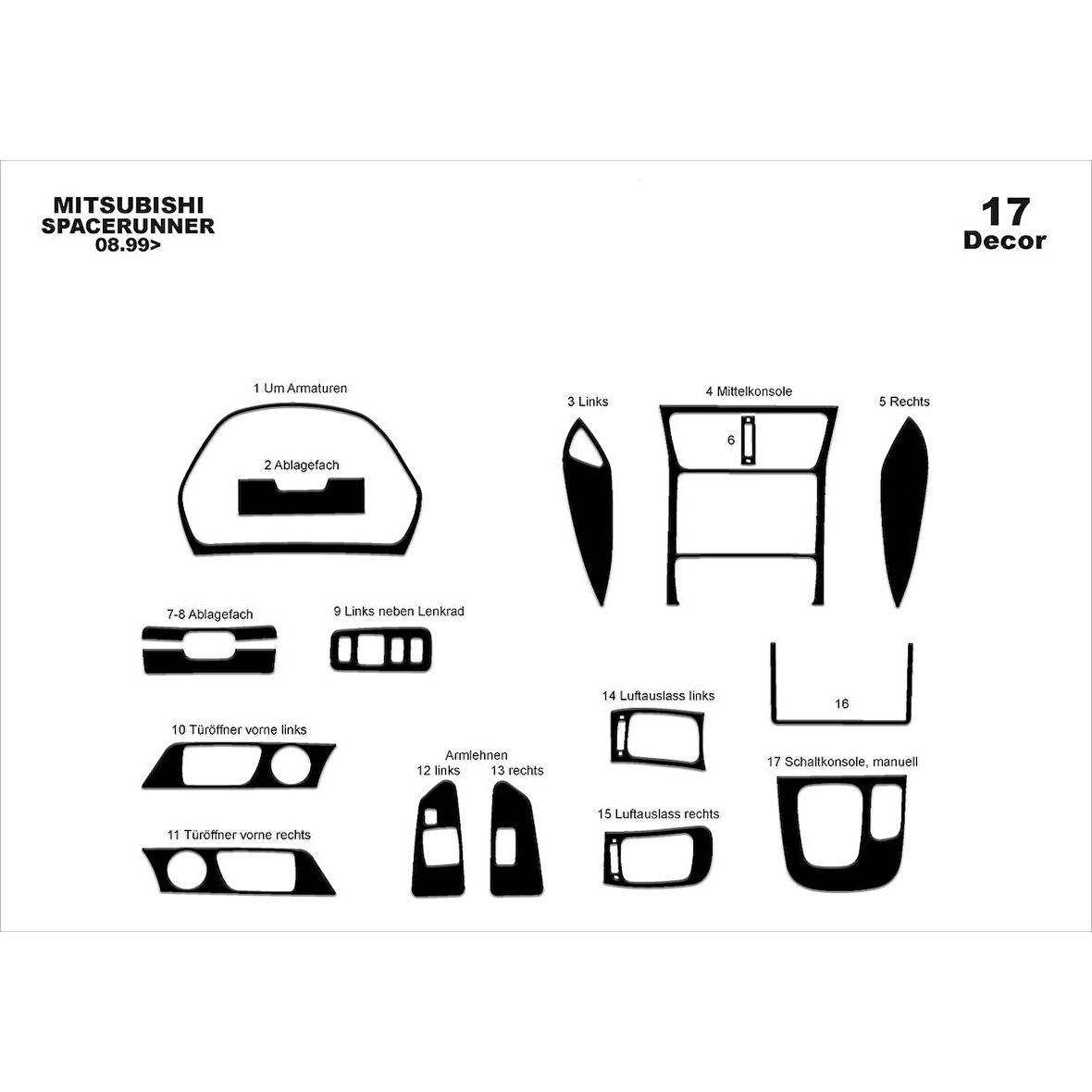 Meriç® Mitsubishi Spacerunner Ön Torpido Kaplama 17 Parça 1999-2004