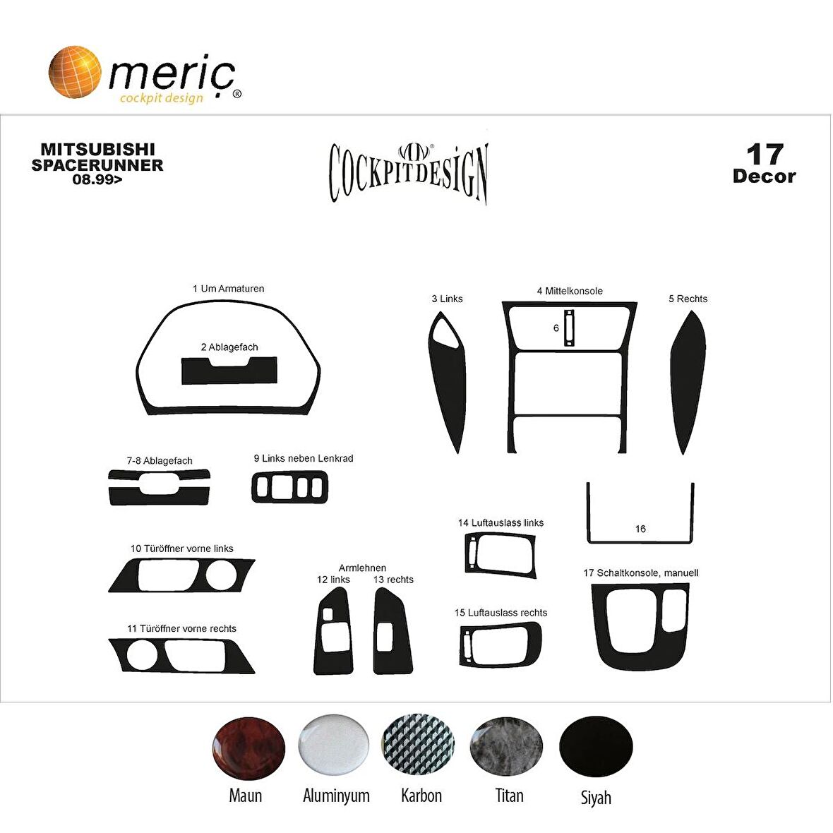 Meriç® Mitsubishi Spacerunner Ön Torpido Kaplama 17 Parça 1999-2004