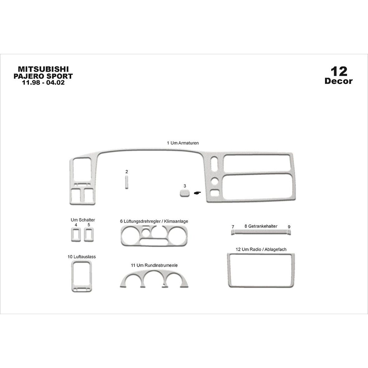 Meriç® Mitsubishi Pajero Sport Ön Torpido Kaplama 12 P. 1998-2002