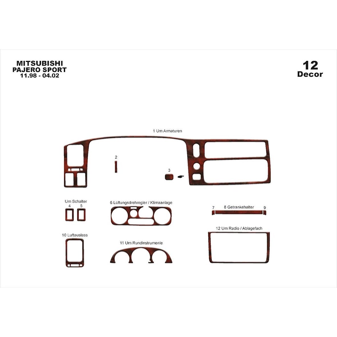 Meriç® Mitsubishi Pajero Sport Ön Torpido Kaplama 12 P. 1998-2002