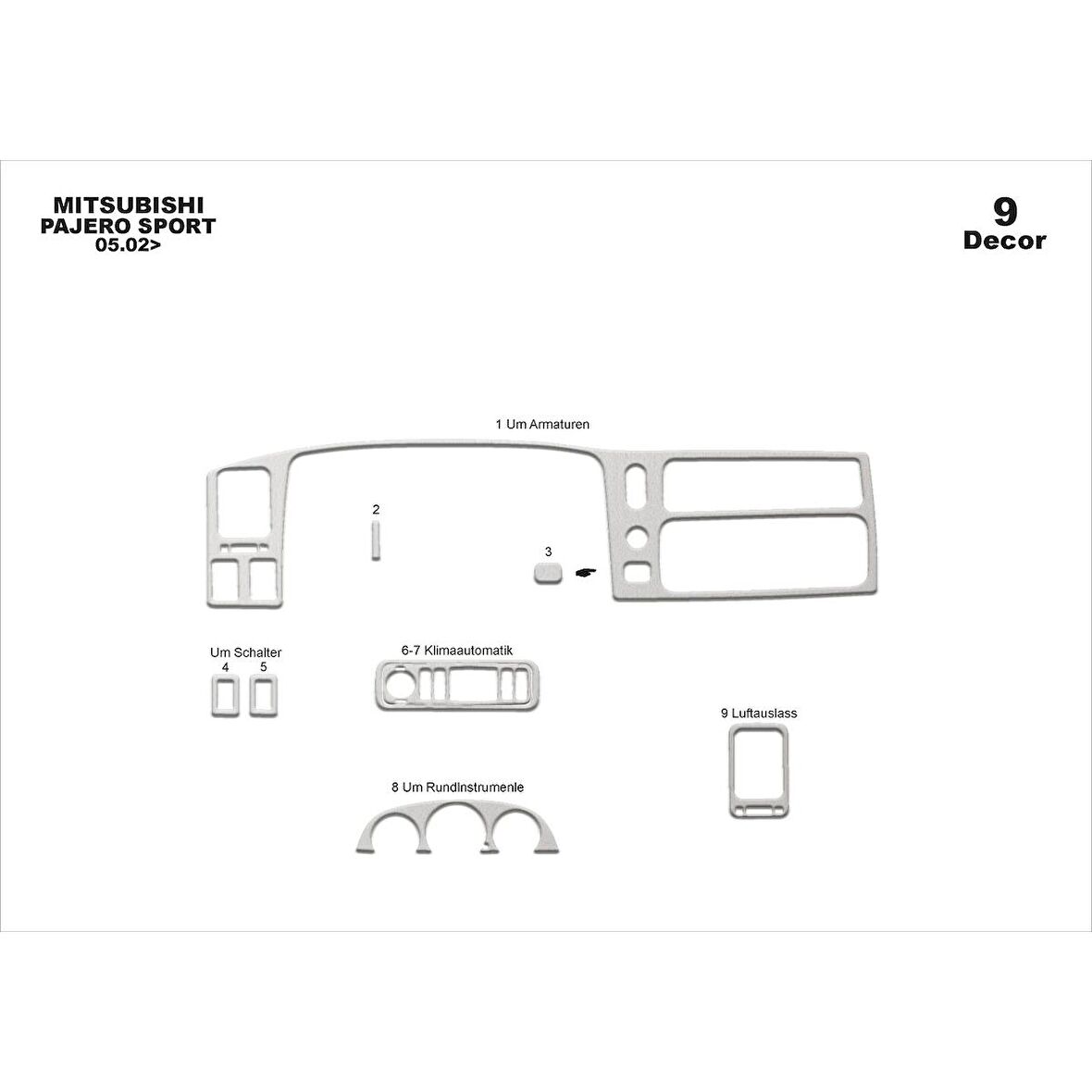 Meriç® Mitsubishi Pajero Sport Ön Torpido Kaplama 9 Parça 2002-2009