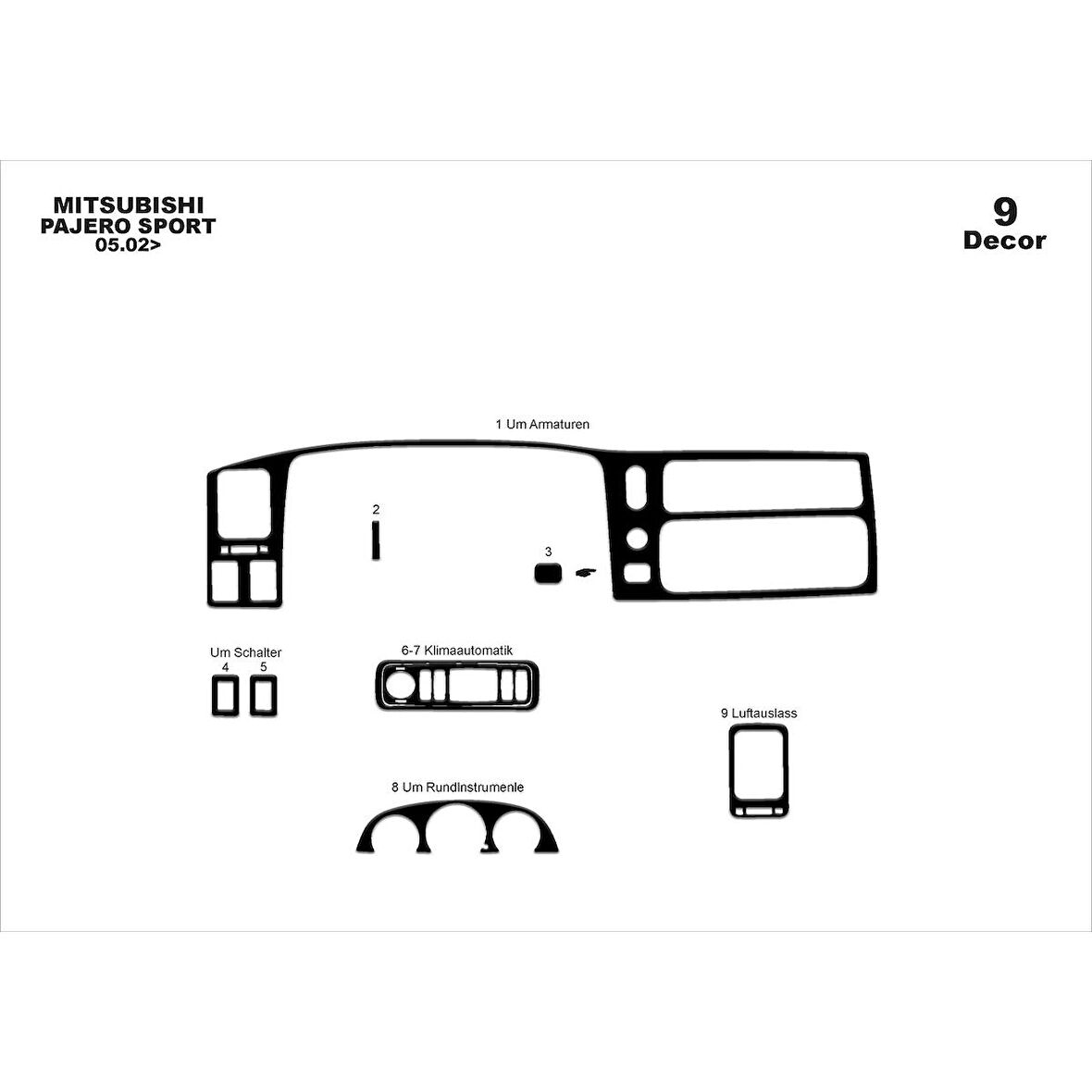 Meriç® Mitsubishi Pajero Sport Ön Torpido Kaplama 9 Parça 2002-2009