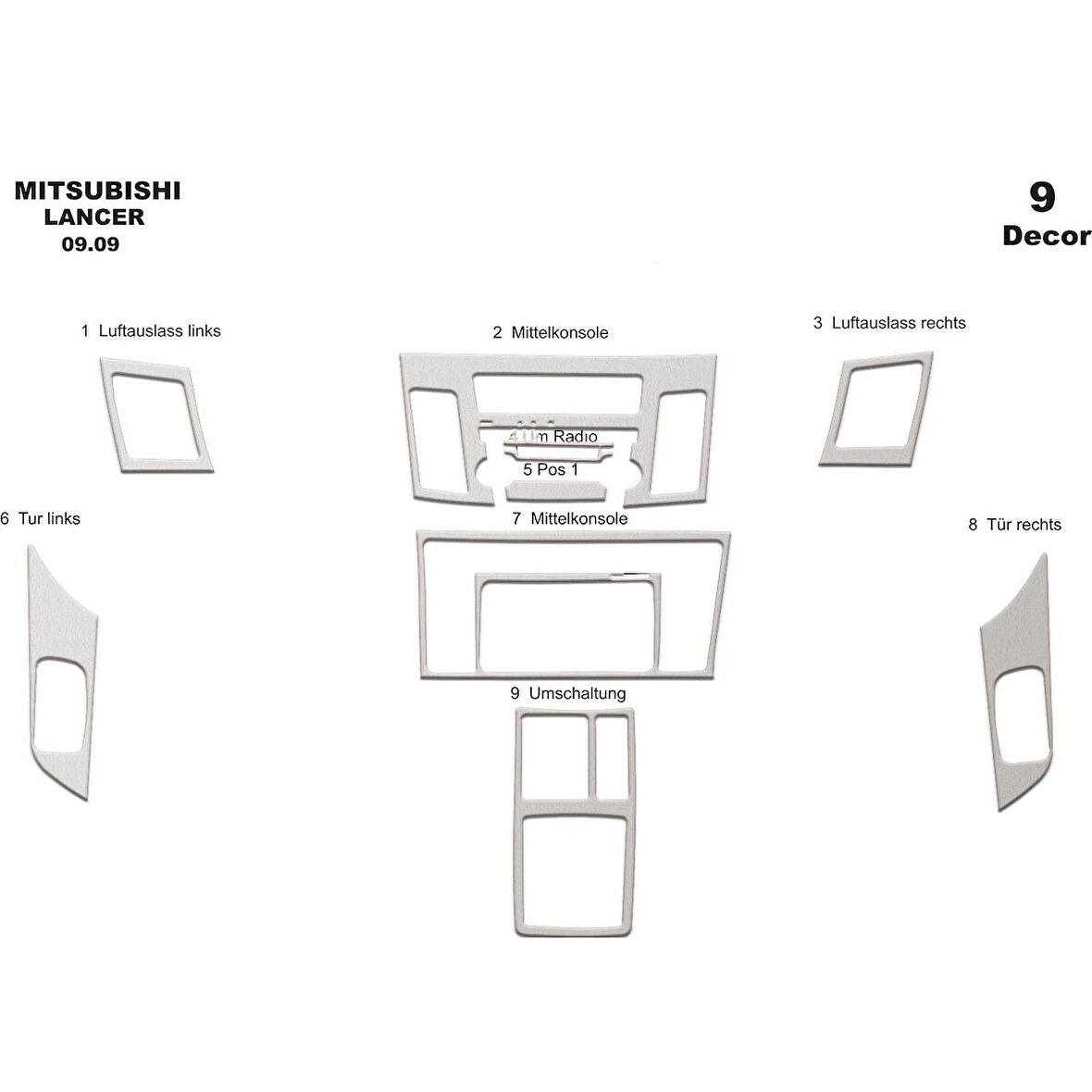 Meriç® Mitsubishi Lancer Ön Torpido Kaplama 9 Parça 2009-2016
