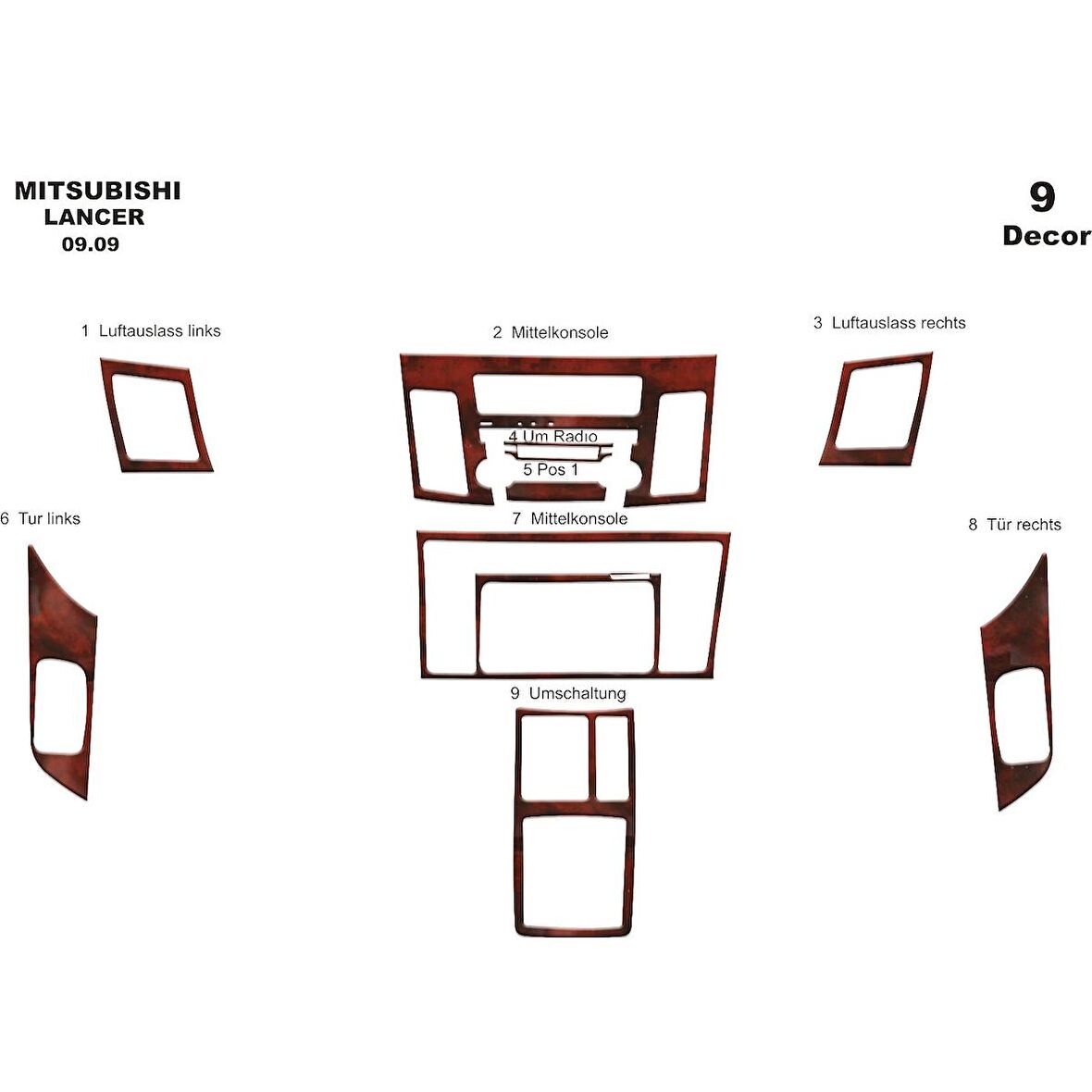 Meriç® Mitsubishi Lancer Ön Torpido Kaplama 9 Parça 2009-2016