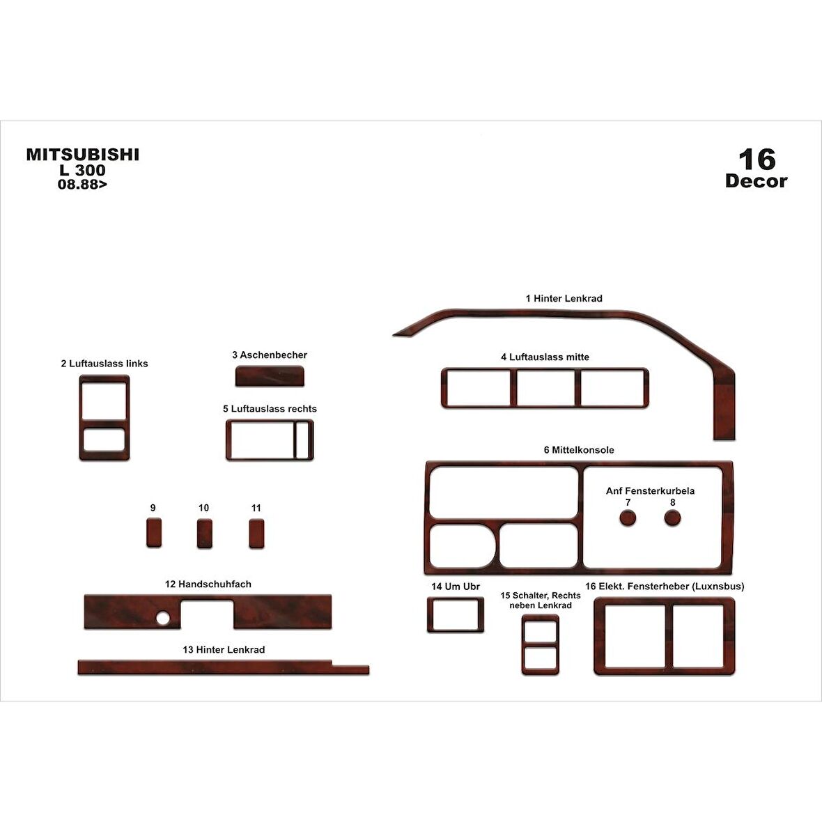 Meriç® Mitsubishi L300 Ön Torpido Kaplama 16 Parça 1988-›