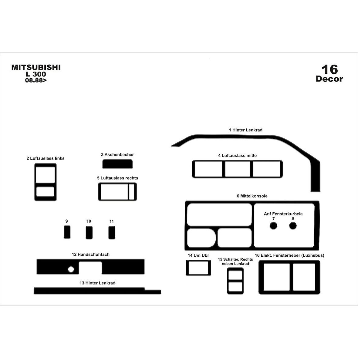 Meriç® Mitsubishi L300 Ön Torpido Kaplama 16 Parça 1988-›