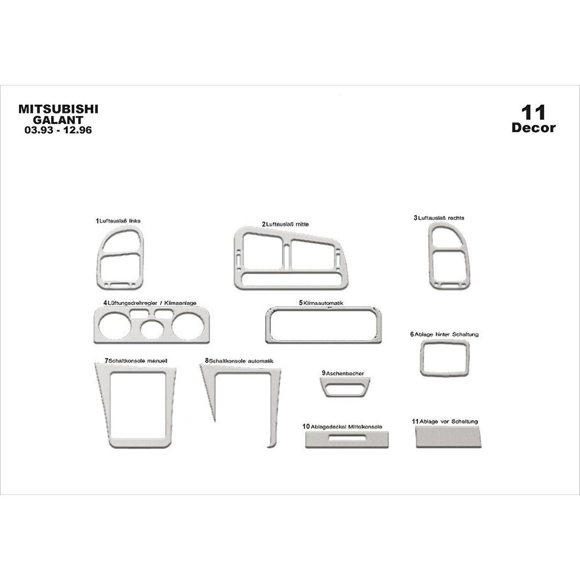 Meriç® Mitsubishi Galant Ön Torpido Kaplama 11 Parça 1993-1996