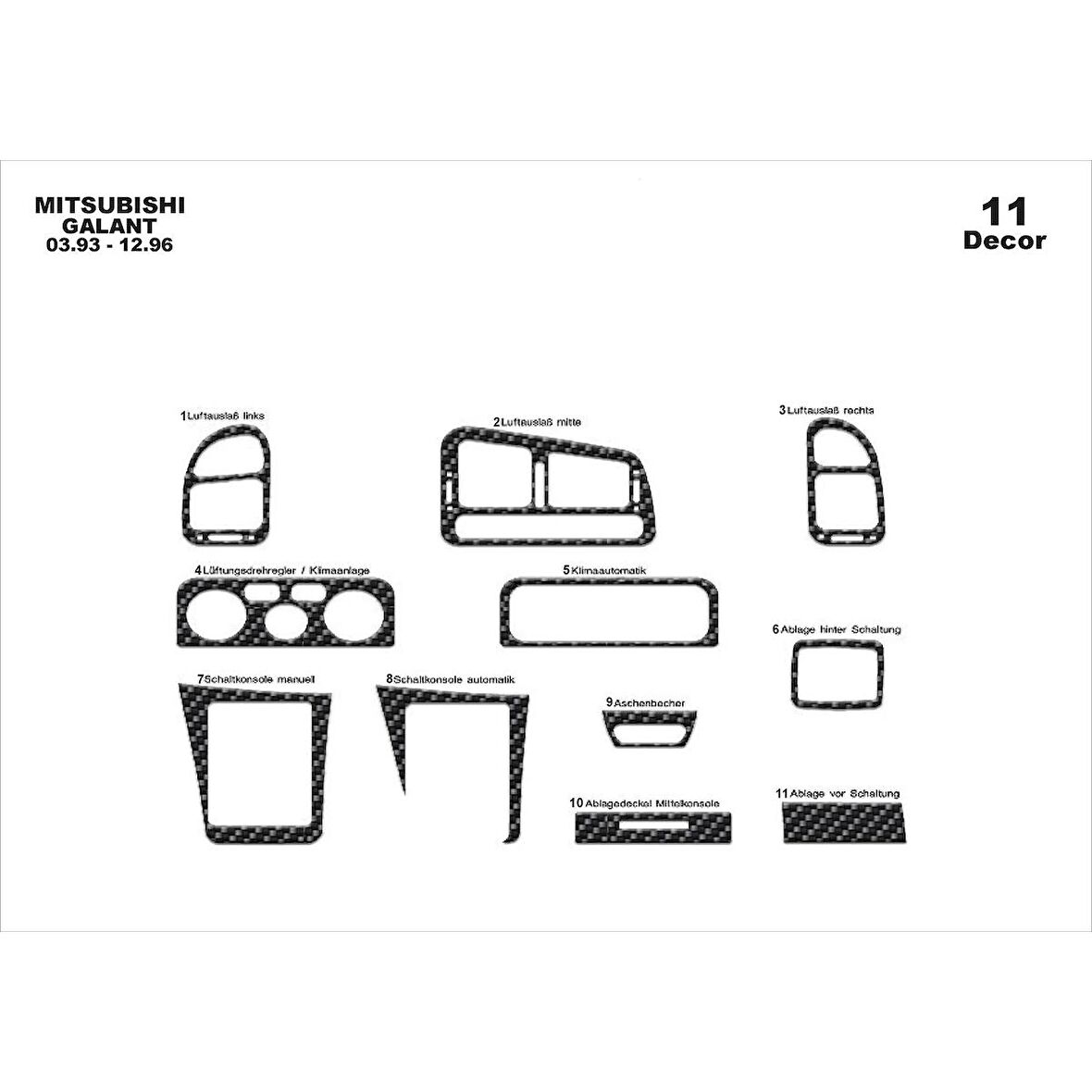 Meriç® Mitsubishi Galant Ön Torpido Kaplama 11 Parça 1993-1996