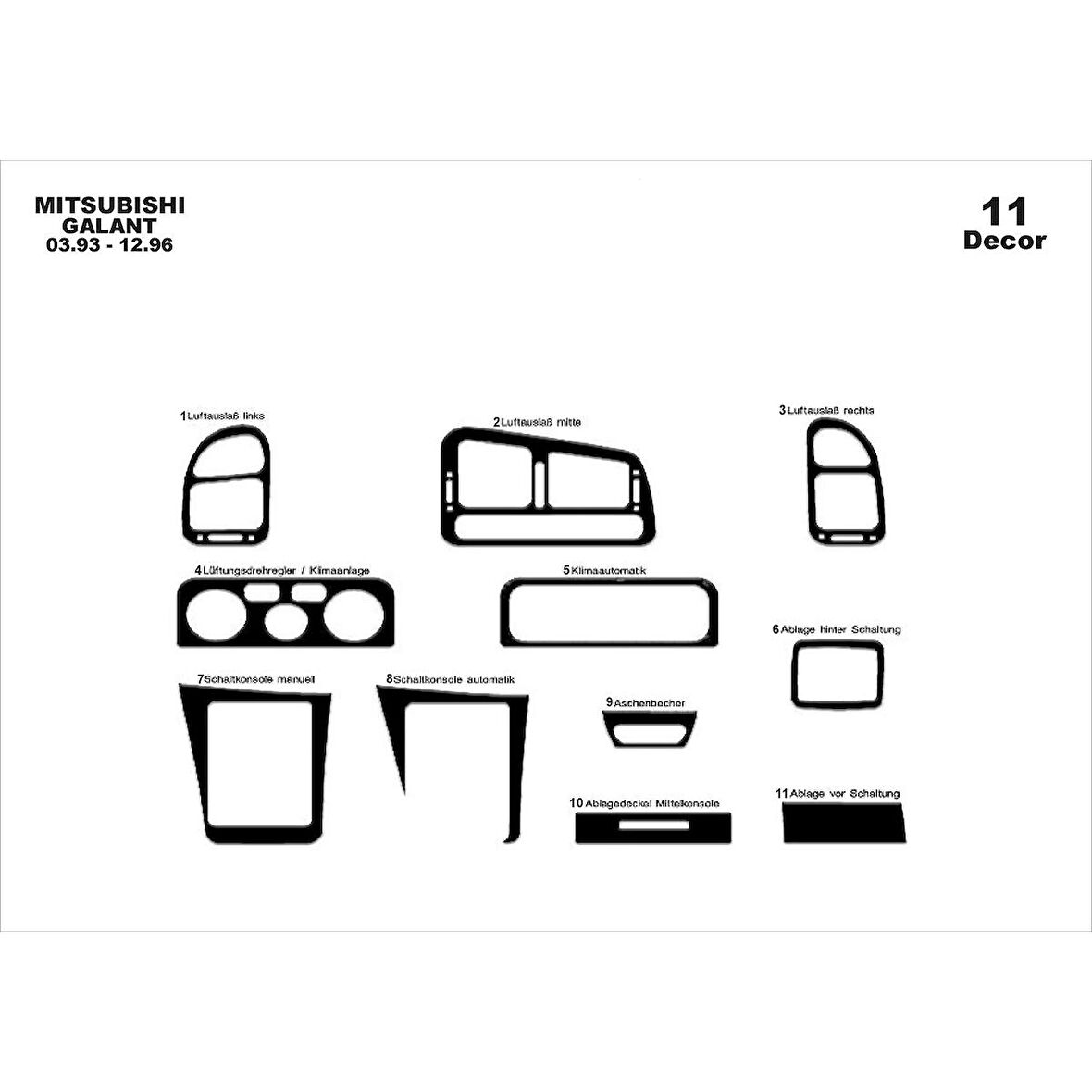 Meriç® Mitsubishi Galant Ön Torpido Kaplama 11 Parça 1993-1996