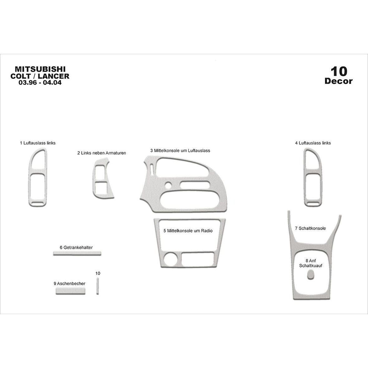 Meriç® Mitsubishi Colt Ön Torpido Kaplama 10 Prç 1996-2004
