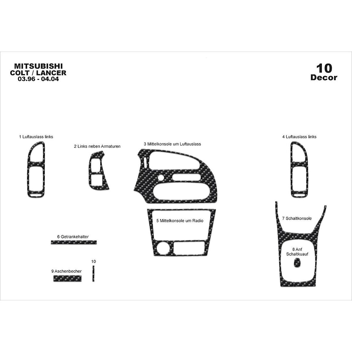 Meriç® Mitsubishi Colt Ön Torpido Kaplama 10 Prç 1996-2004