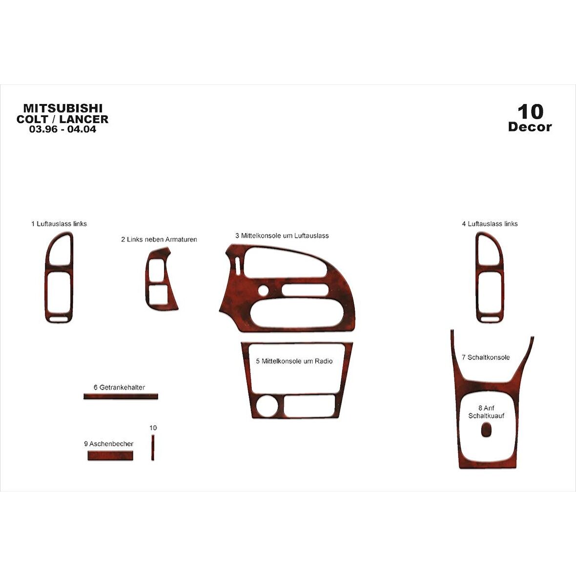 Meriç® Mitsubishi Colt Ön Torpido Kaplama 10 Prç 1996-2004