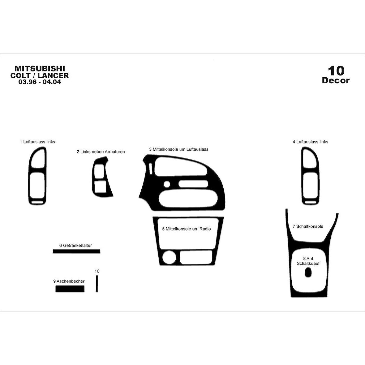 Meriç® Mitsubishi Colt Ön Torpido Kaplama 10 Prç 1996-2004