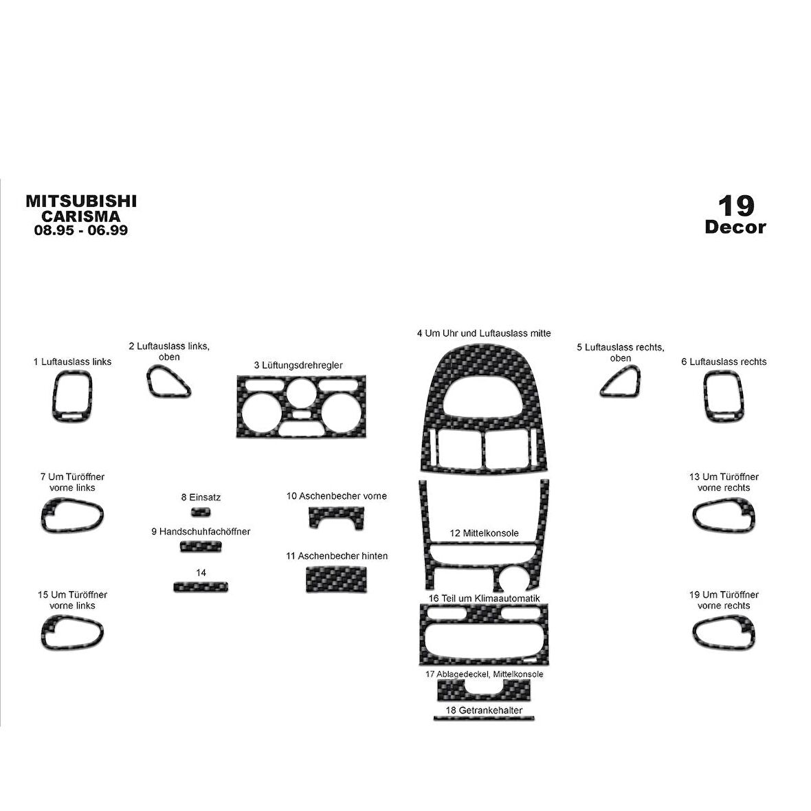 Meriç® Mitsubishi Carisma Ön Torpido Kaplama 19 Parça 1995-1999