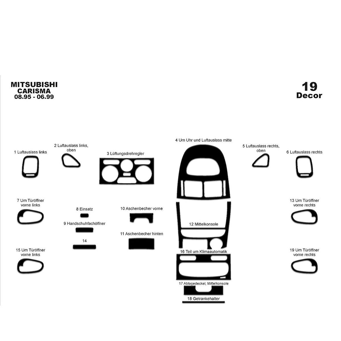 Meriç® Mitsubishi Carisma Ön Torpido Kaplama 19 Parça 1995-1999